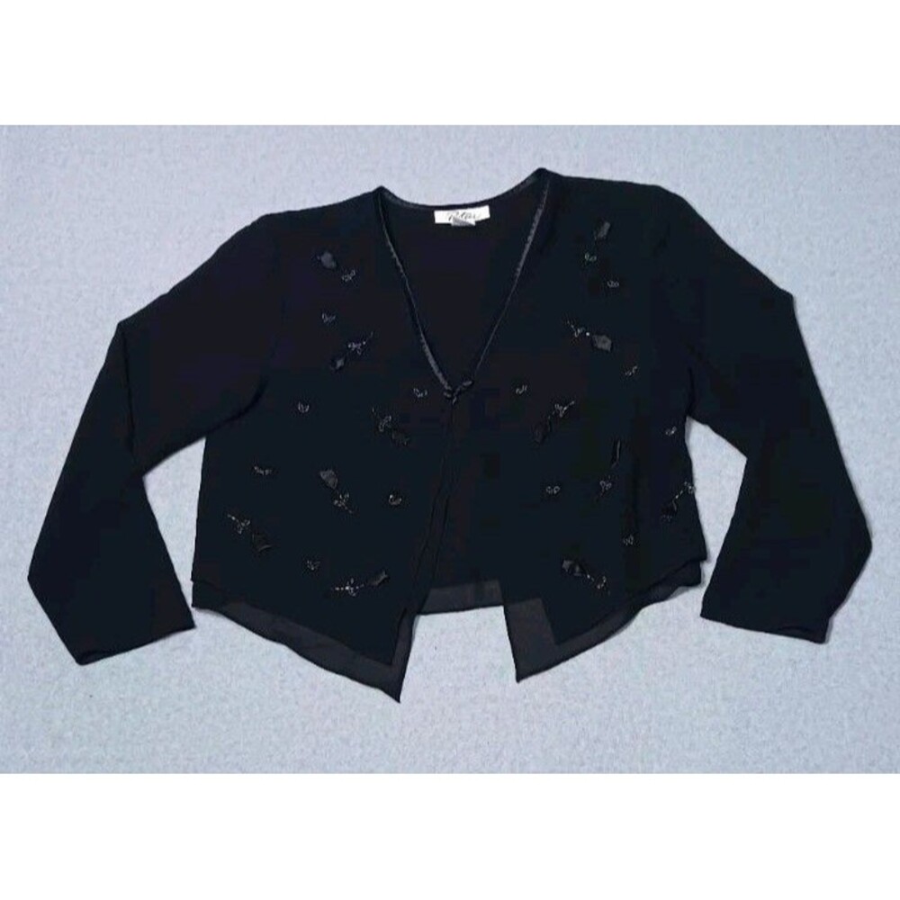 VTG Patra Beaded Bolero Shrug Cardigan 12 Black MOB Formal Gala Wedding Guest